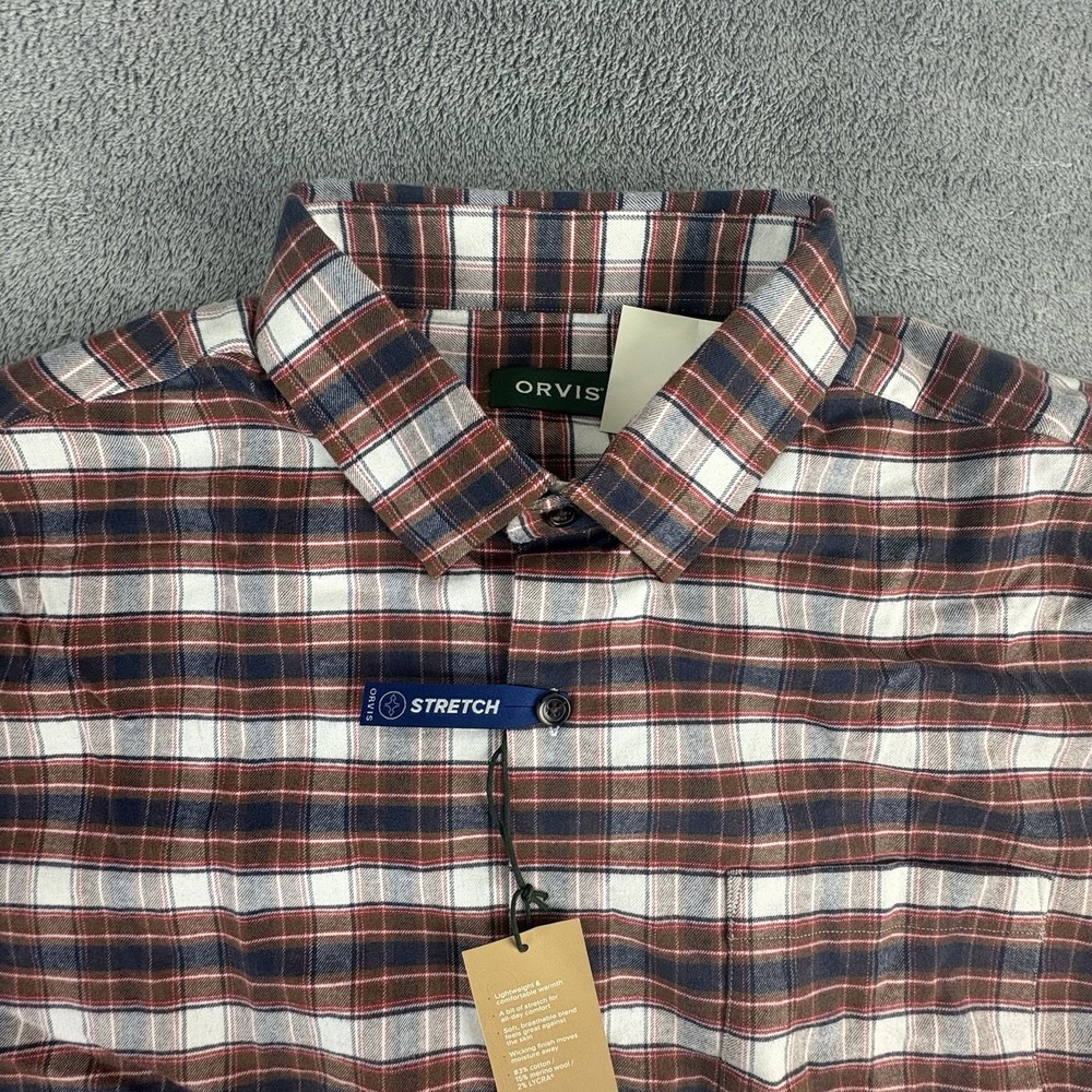 Orvis Cotton Merino Rust Plaid Flannel Shirt Performance Men's XL